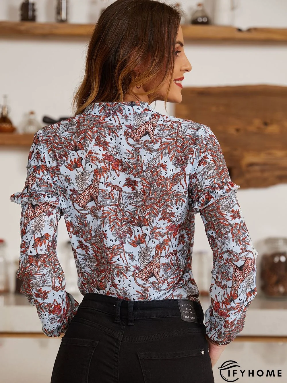 Blue Long Sleeve Tc Casual Blouse | IFYHOME