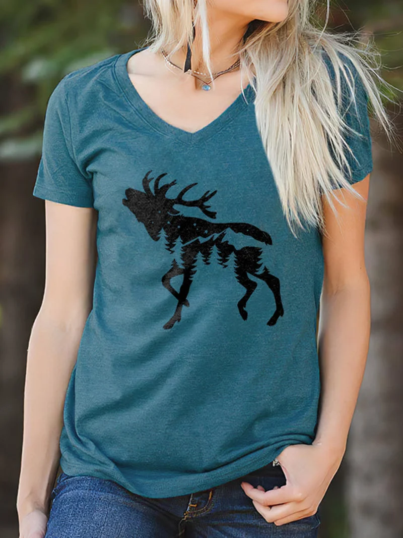 Deer Printed Outdoor Style T-Shirt in  mildstyles