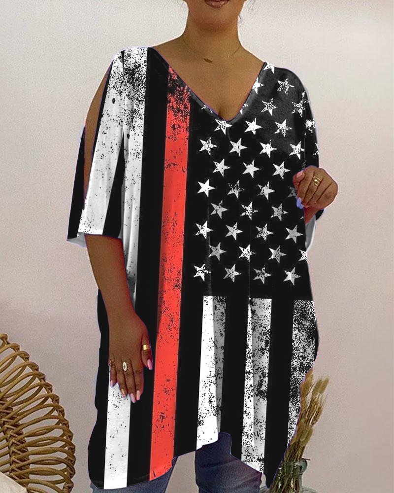 V-Neck Flag Print Women's Dress