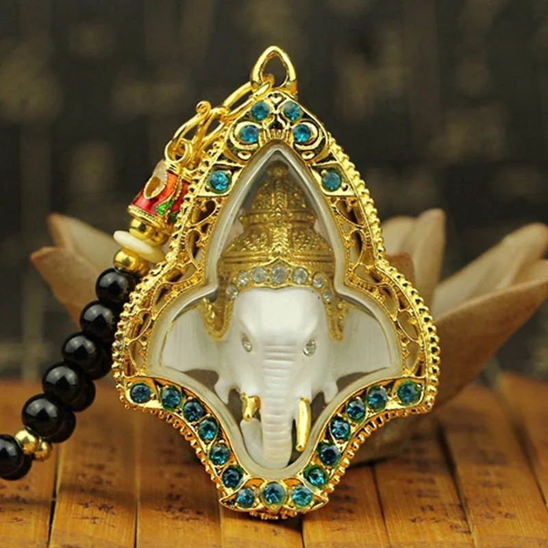 Obsidian Buddha Protection Black Bead Pendant Necklace