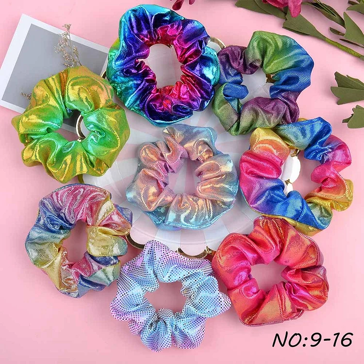 8 Pcs/lot Women Glitter Scrunchies Colorful Elastic Hair Rope For Girls Ponytail Holder Hair Bands Headwear Hair Accessories 052