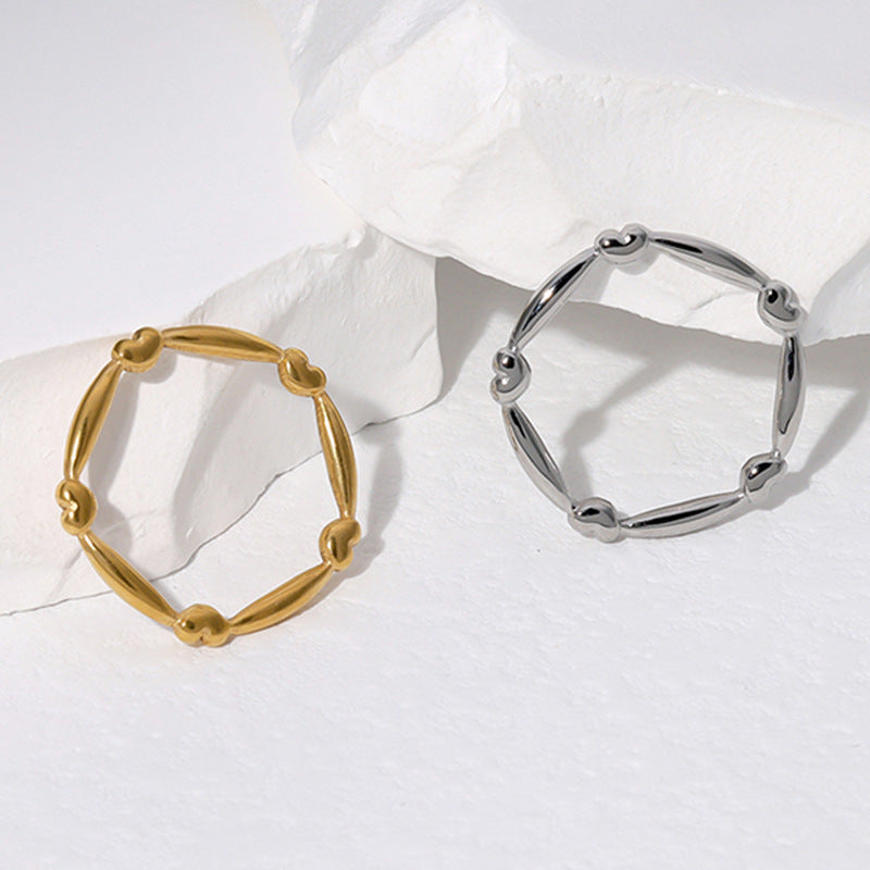 Simple Sweet Cute And Versatile Personality Heart-Shaped Stainless Steel Ring