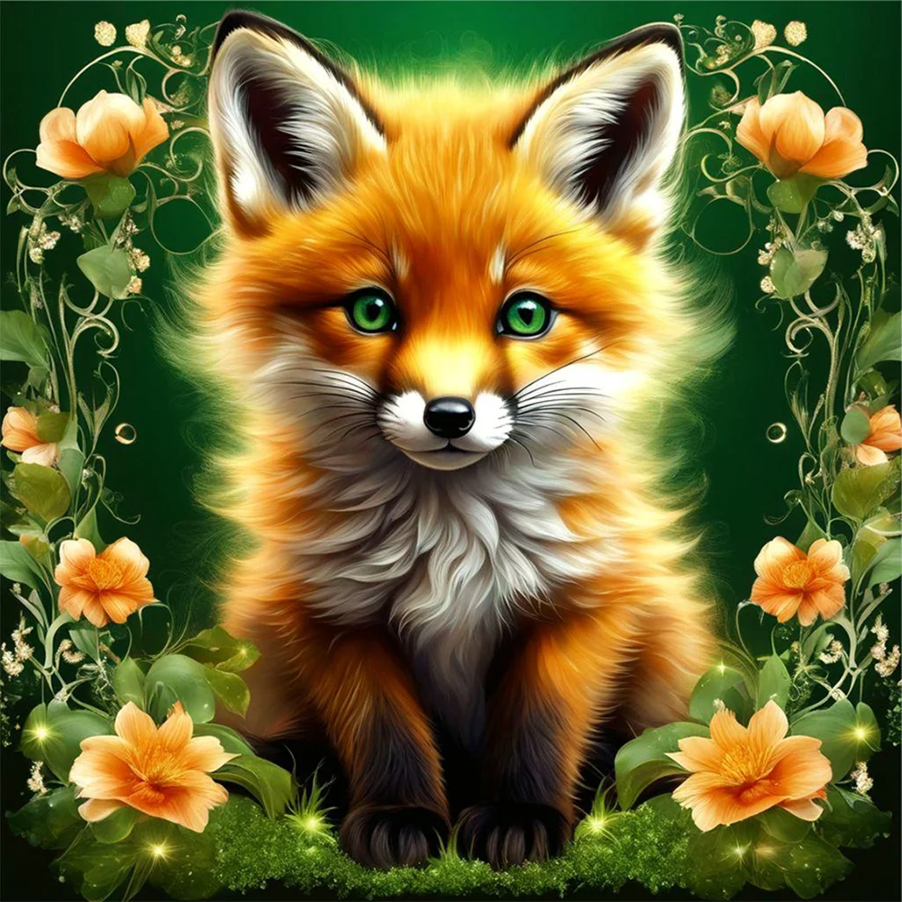 Full Round Diamond Painting - Flowering Bush Fox(Canvas|30*30cm)