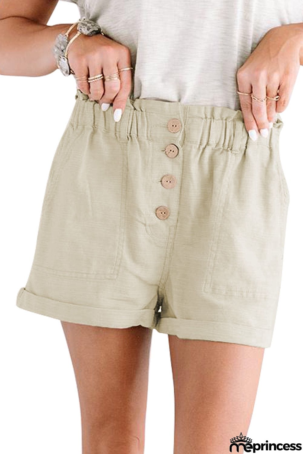 Khaki Cuffed High Waist Shorts