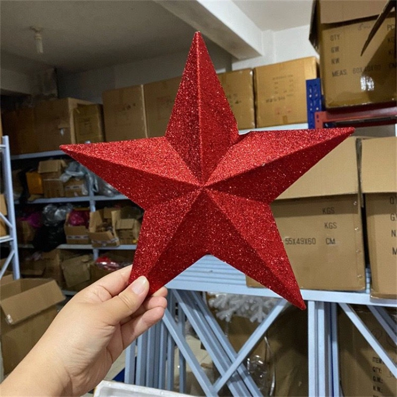 Christmas Stars Christmas Christmas Tree Decorations 23cm Golden Christmas Tree Pendant Five-pointed Star With Gold Powder