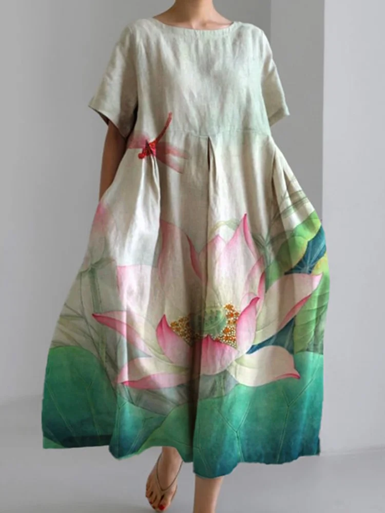 Vintage Floral Art Print Casual Loose Dress