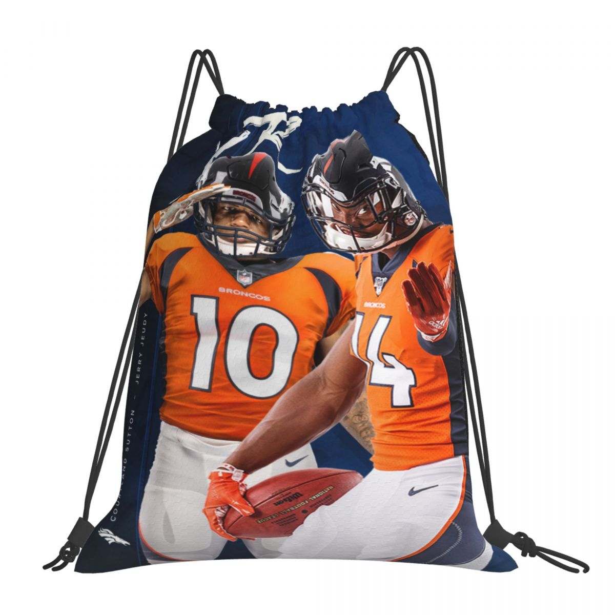Denver Broncos Courtland Sutton & Jerry Jeudy Waterproof Adjustable Lightweight Gym Drawstring Bag