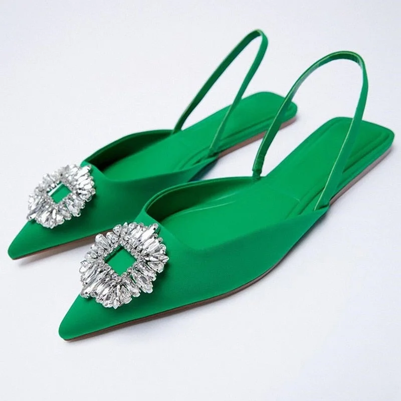 Fashion Pointed Toe Sequin Buckle Slippers For Women Shallow Mouth Back Strappy Low Heel Sandals Women Summer 2021 Flat Shoes