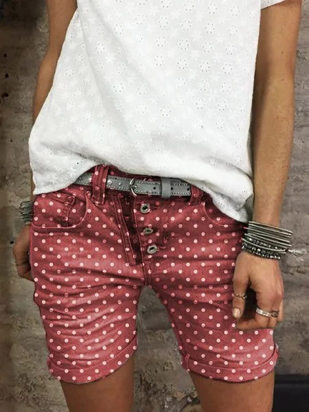 Casual Polka Dots Women Pockets Short Pants
