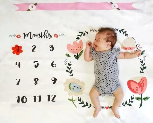 Cartoon Pattern Infant Baby Milestone Photo Props Background Blankets Backdrop Cloth Calendar Bebe Boy Girl Photo Accessories