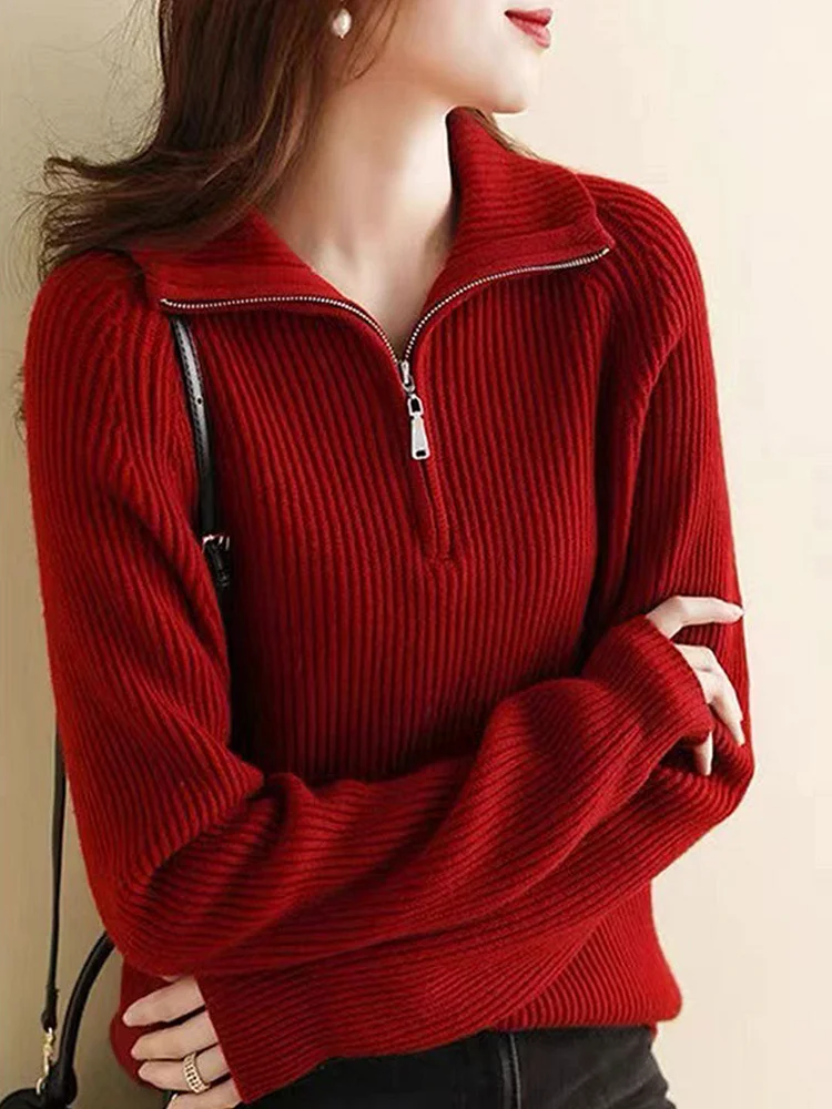 Casual Pile Collar Knitted Pullover Sweater