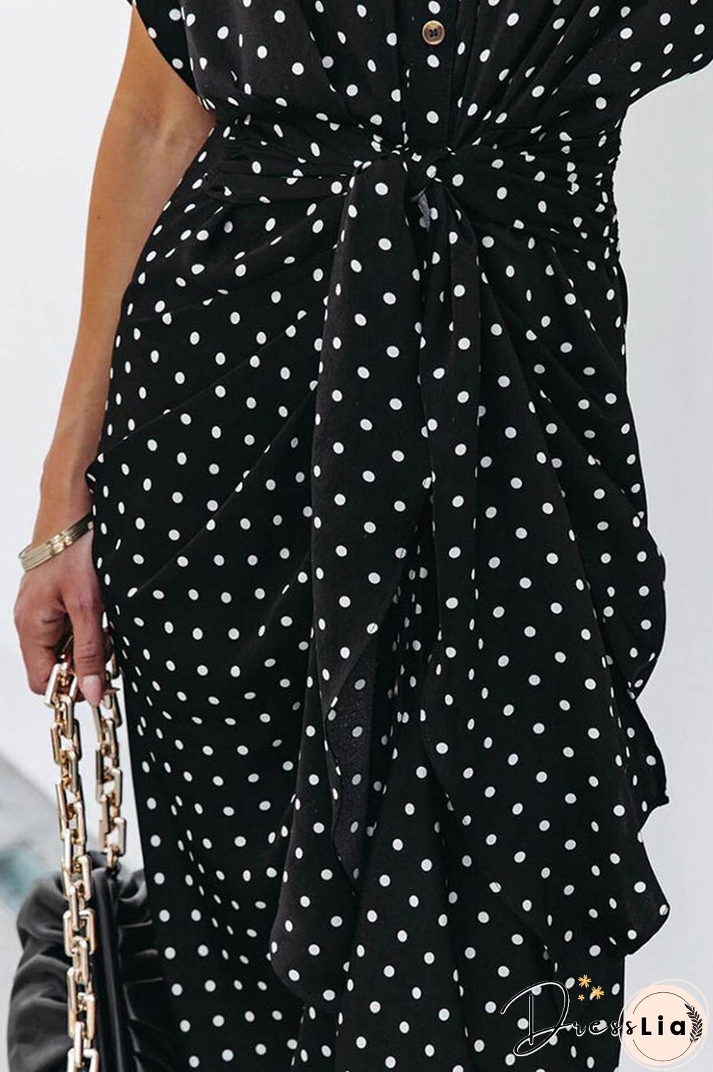 Polka Dot Tie Front Midi Shirt Dress