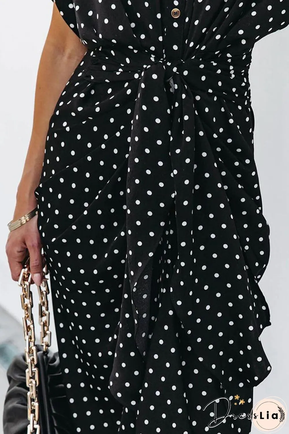 Polka Dot Tie Front Midi Shirt Dress