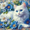 Diamond Painting-DIY Full Round Drill White Cat Flower(40*40 CM)
