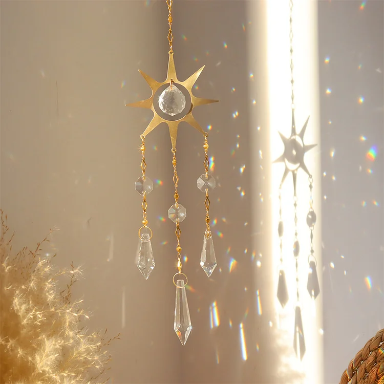 Crystal Prisms Light Catcher Garden Decor Hexagon Wind Chime Hanging Drops (C)