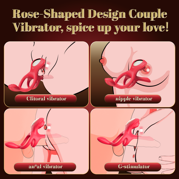 Vibrating Cock Ring Rose Couple Sex Toys With Clitoral Anal 5 In 1 Stimulator