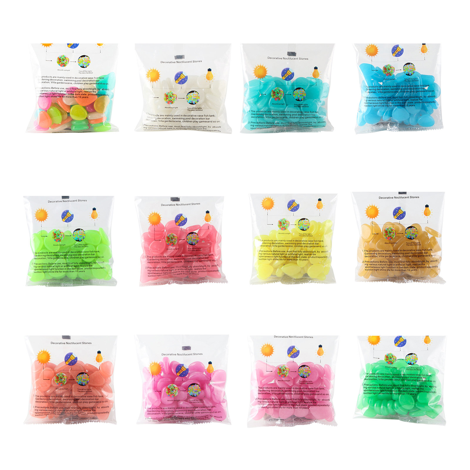 

Glow in The Dark Pebble, 100 Glowing Stones Powered by Sunlight (12 Colors), 501 Original
