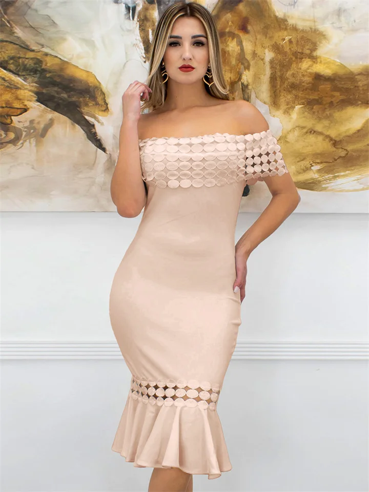 Fashion Slim Dress Sexy One Line Collar Exposed Shoulder Bag Hip Skirt | EGEMISS
