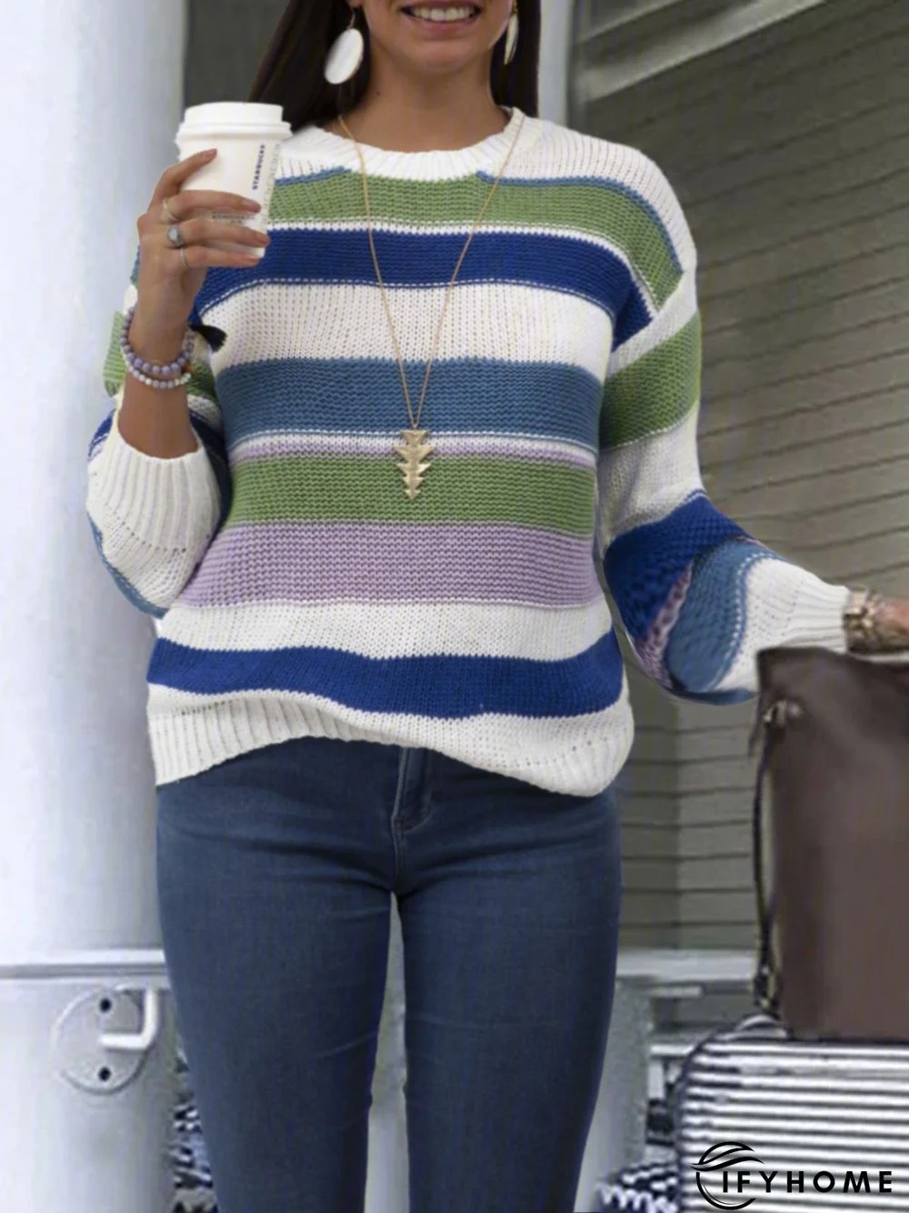 Multicolor Striped Long Sleeve Statement Sweater | IFYHOME