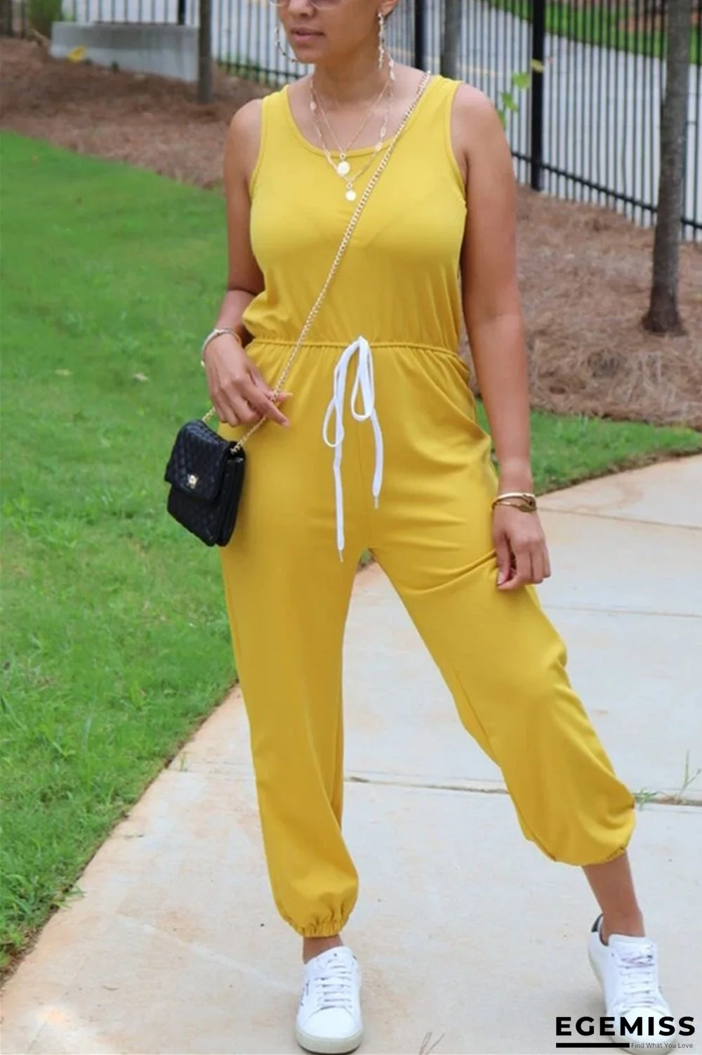 Yellow Sexy Solid Sleeveless O Neck Jumpsuits | EGEMISS