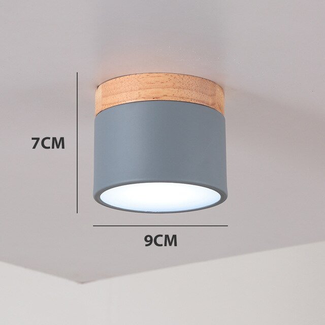Ceiling Lamp Nordic Round diameter 9cm corridor Aisle small Cylindrical Lamp Real Wood + Iron Macaron Creative LED Spotlight