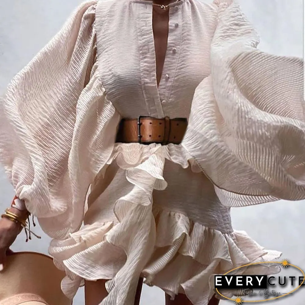 Lantern Ruffled Waist Slim Dress