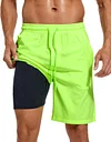 difficort Mens Swim Trunks Quick Dry Bathing Suit 9 inch Inseam Board Shorts with Compression Liner and Zipper Pocket