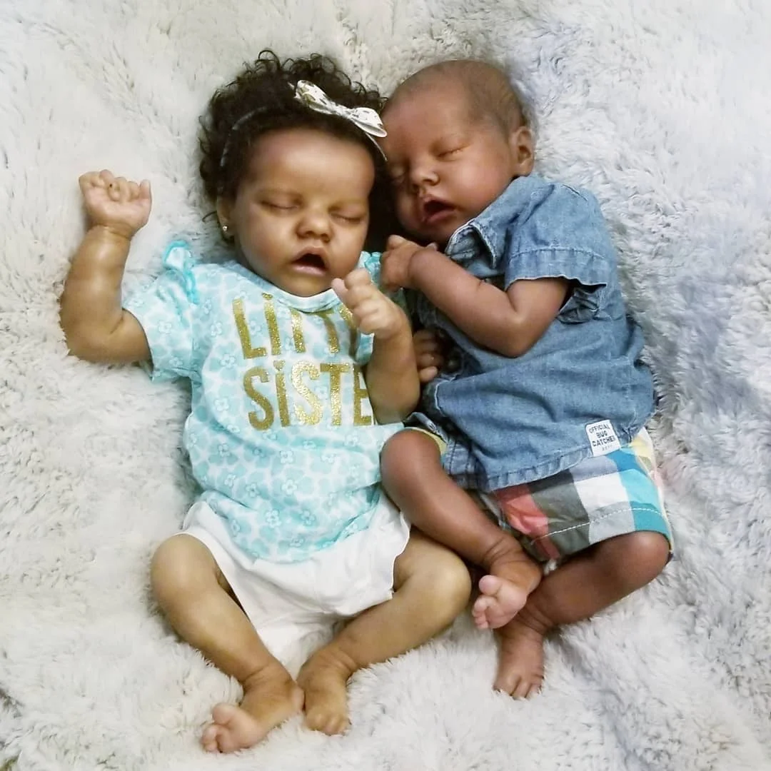 African American Reborn Baby Twins 17" Real Lifelike Cute Silicone Reborn Black Baby Doll Gift Set,with Clothes and Pacifier