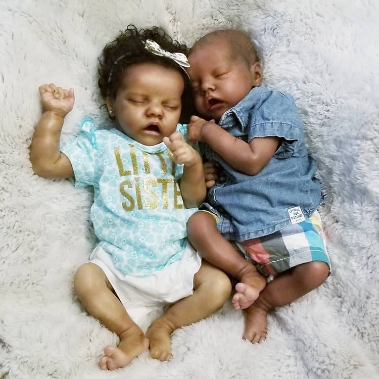African American Reborn Baby Twins 17" Real Lifelike Cute Silicone Reborn Black Baby Boy Doll Gift Set,with Clothes and Pacifier Minibabydolls® Minibabydolls®
