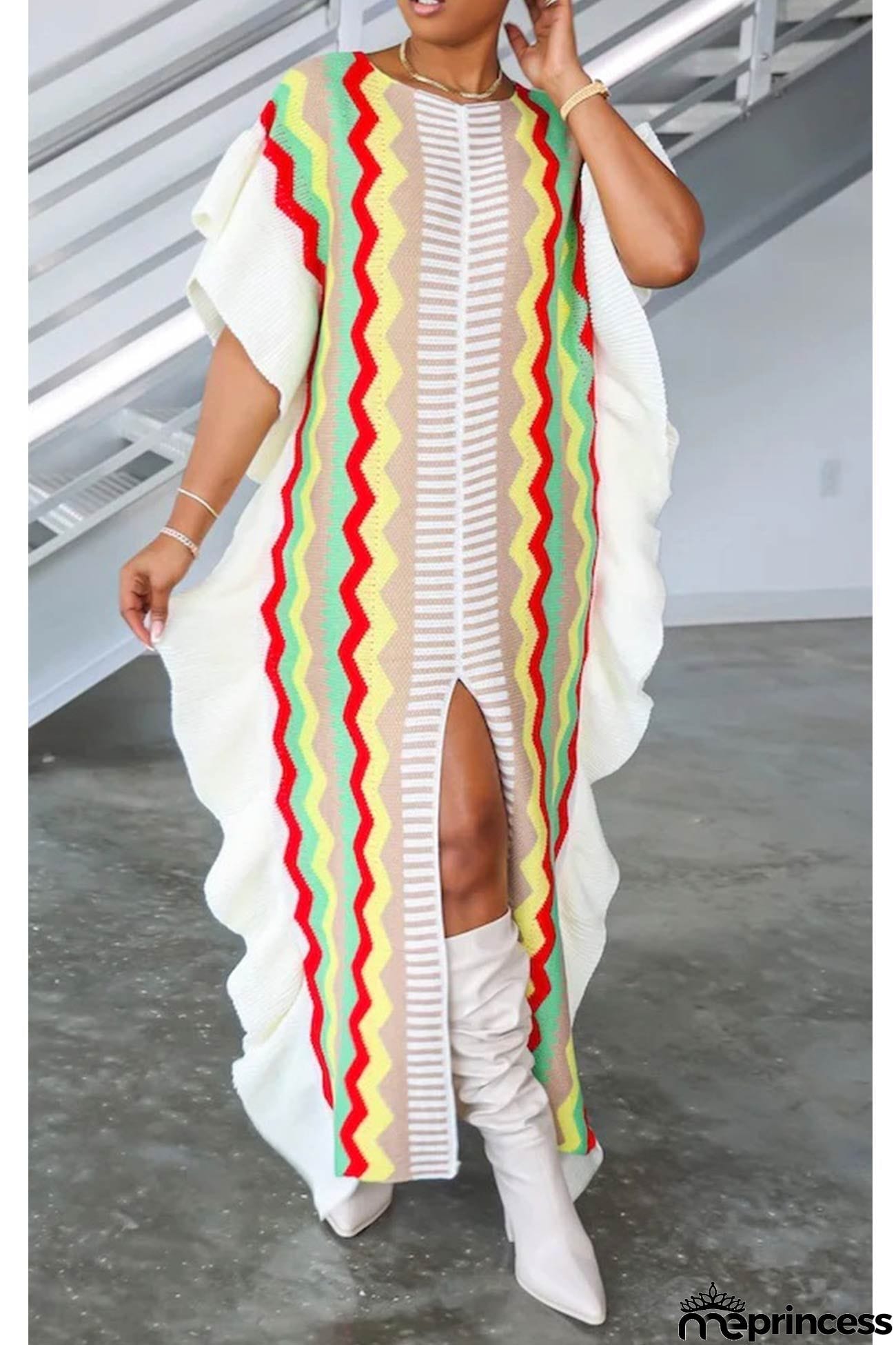 Striped Patchwork Slit knit Dress
