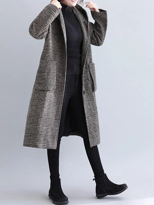 Timeless Chic: Loose Plaid Woolen Hooded Coat