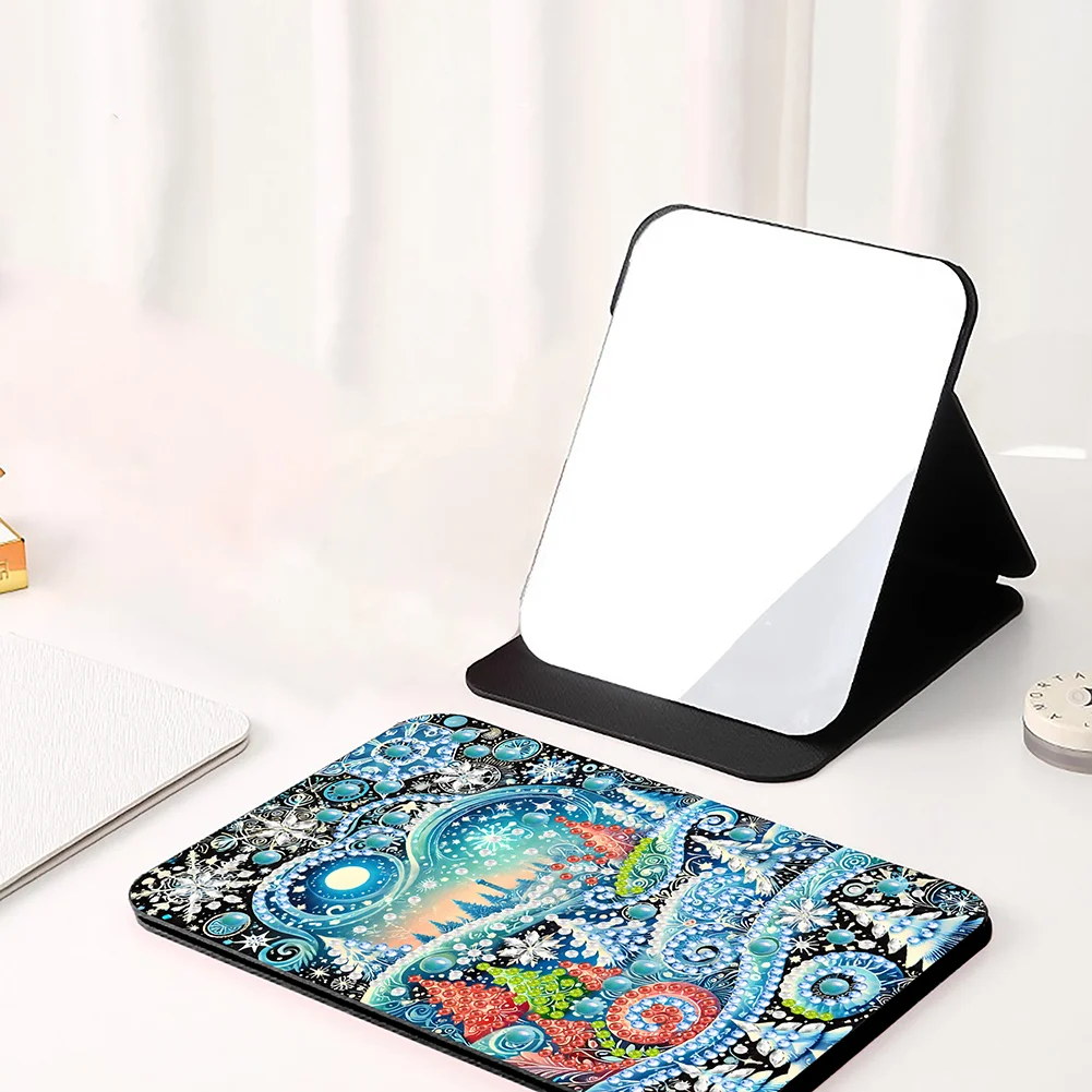 DIY Diamond Art Shiny Crystal Mirror Lightweight Standing Makeup Mirror (Snow)