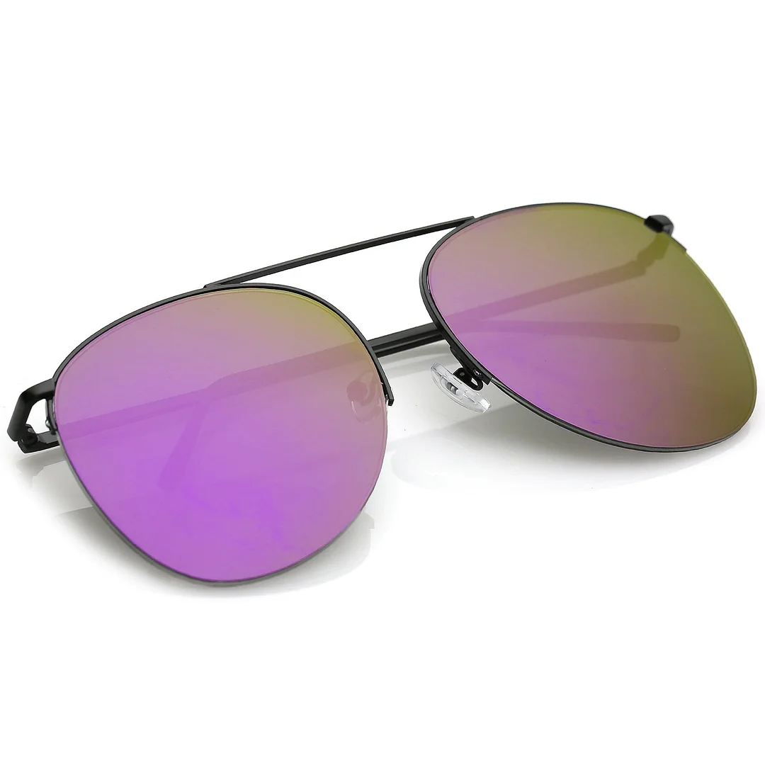 Oversize Semi-Rimless Metal Aviator glasses Crossbar Colored Mirror Flat Lens 61mm
