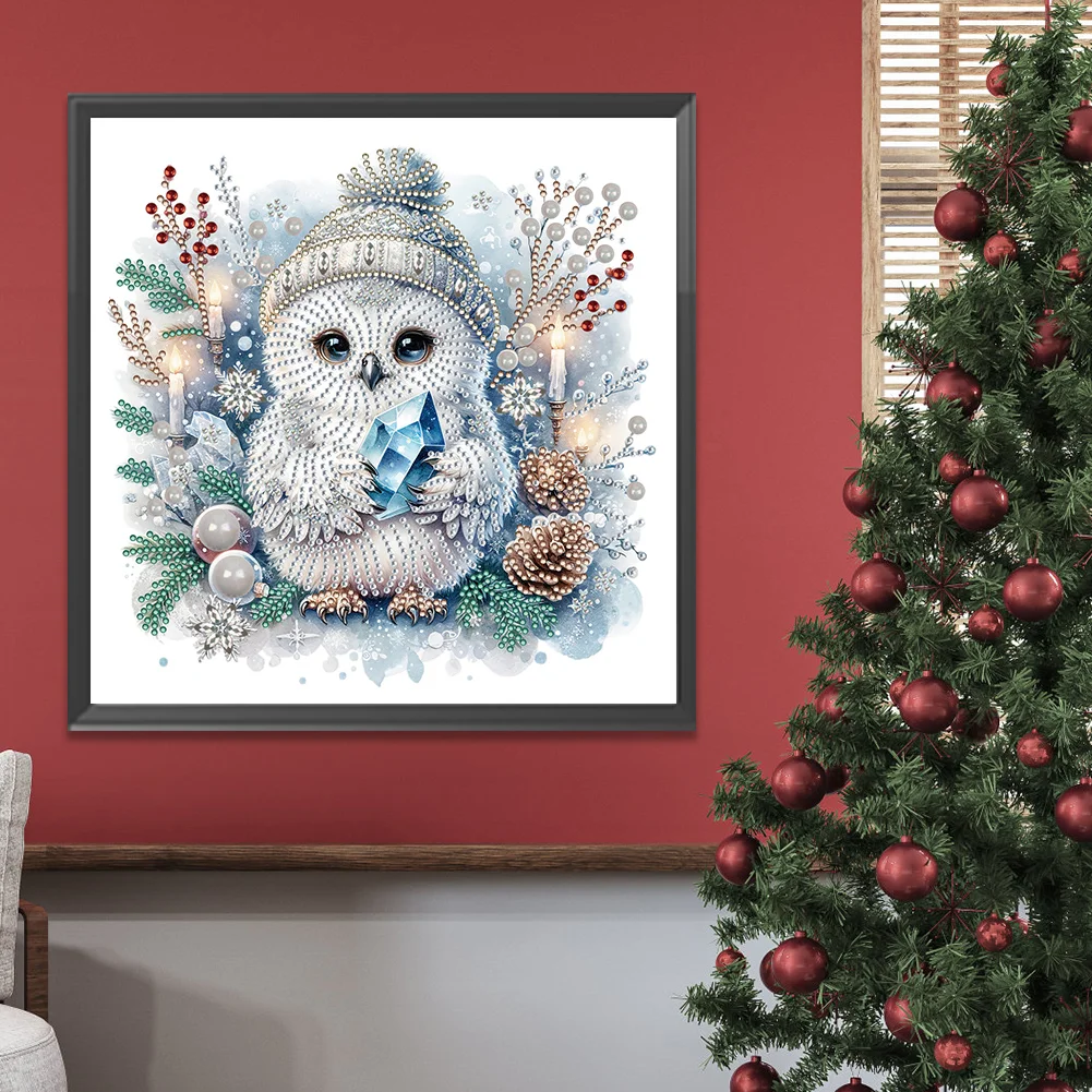 Diamond Painting - Partial Special Shaped Drill - Winter Owl(Canvas|30*30cm)