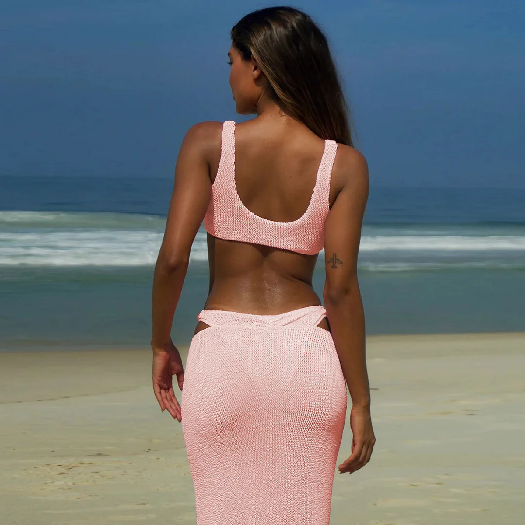 Uveng Solid-Color Bikini Skirt Three-Piece Set Sexy Split Swimsuit Women 2025 New Export