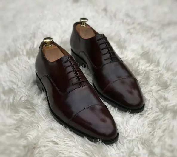 Handmade Men dark brown oxfords dress shoes, Men brown formal shoes