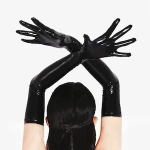 pornhint Pornhint Latex Gloves Customizable,Black/Red Shiny Wet Look Latex Opera Gloves,Made of Faux Latex