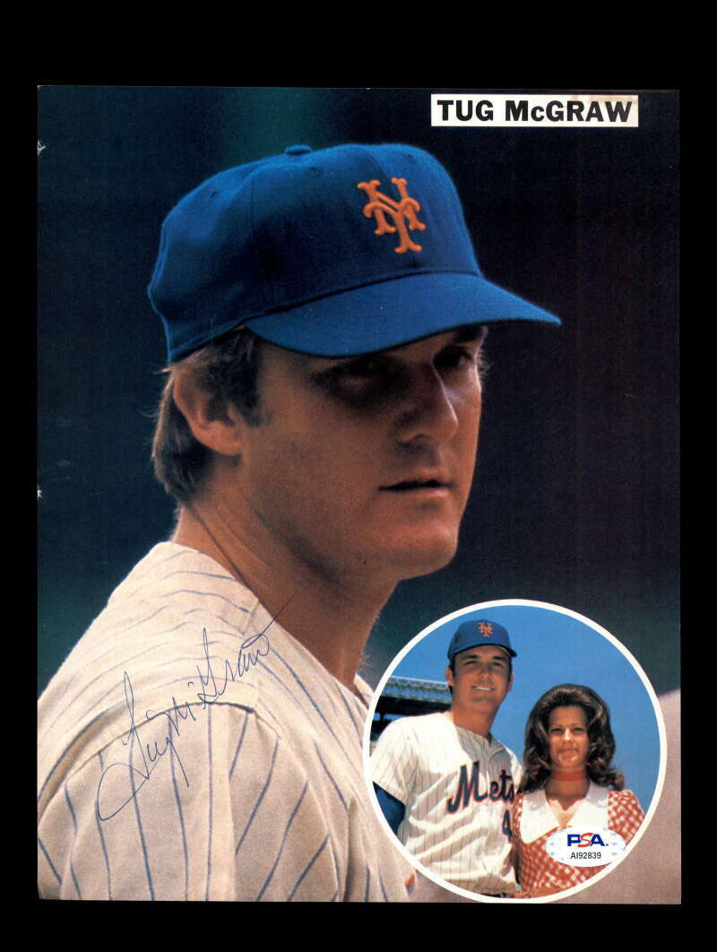 Tug McGraw PSA DNA Cert Signed 8x10 Vintage Mets 1970`s Photo Poster painting Autograph