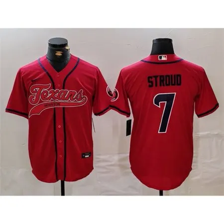 Men's Houston Texans #7 C.J. Stroud Red With Patch Cool Base Stitched Baseball Jersey KIJ3