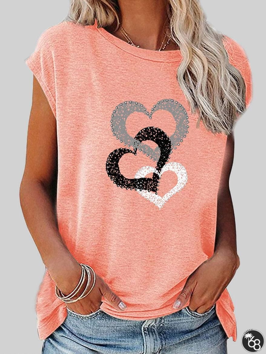 Round Neck Love Print Casual Short-Sleeved T-Shirt | 168DEAL