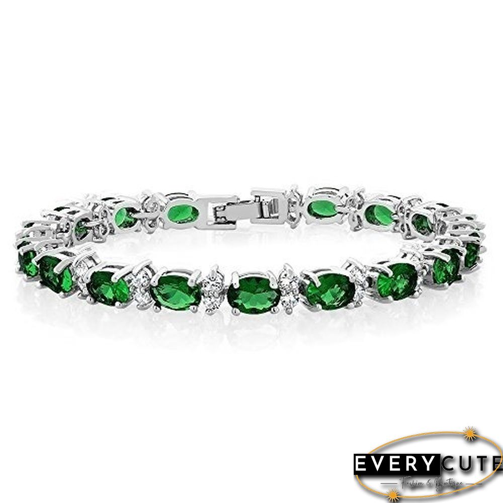 925 Sterling Silver Gorgeous Oval Ruby Amethyst Aquamarine sapphire and Round Sparkling Cubic Zirconia CZ Tennis Bracelet Jewelry Gift