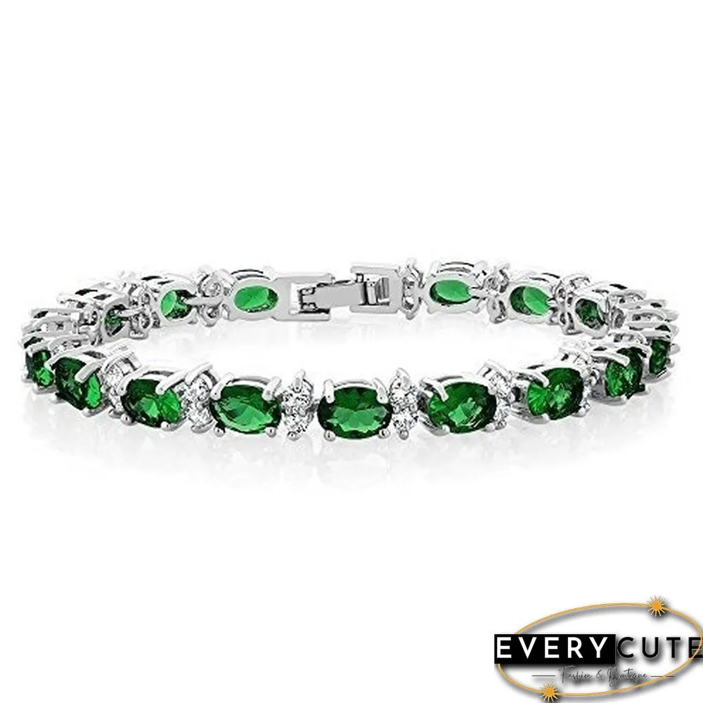 925 Sterling Silver Gorgeous Oval Ruby Amethyst Aquamarine sapphire and Round Sparkling Cubic Zirconia CZ Tennis Bracelet Jewelry Gift