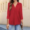 Gioiacombo&trade; Camicia allentata con scollo a V tinta unita casual da donna nuova
