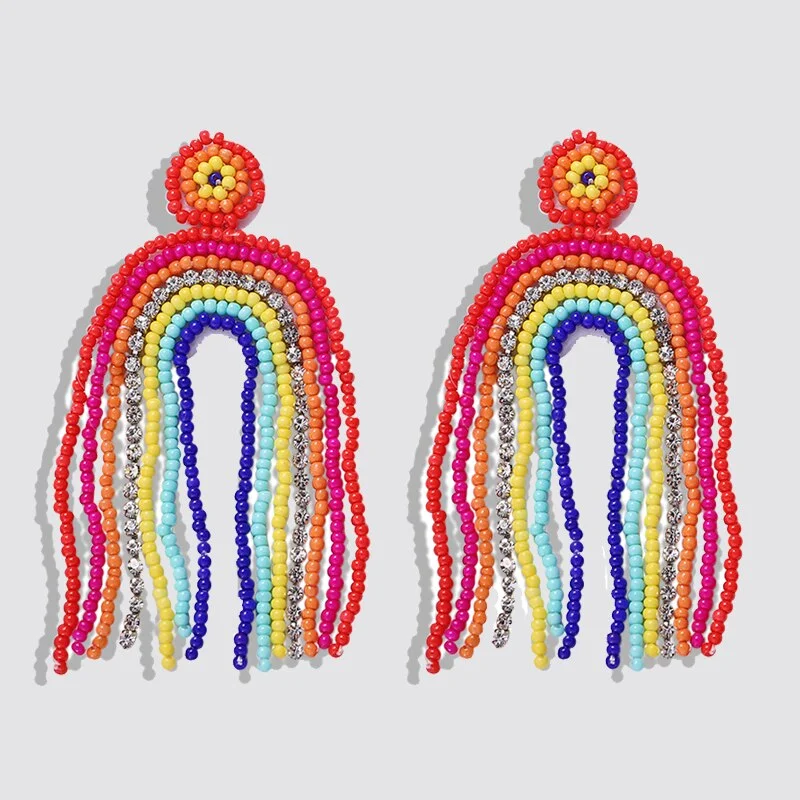 Dvacaman Boho Statement Big Leaf Drop Earrings 2022 for Women Fashion Vintage Irregular Yellow Green Long Beads Earrings Jewelry