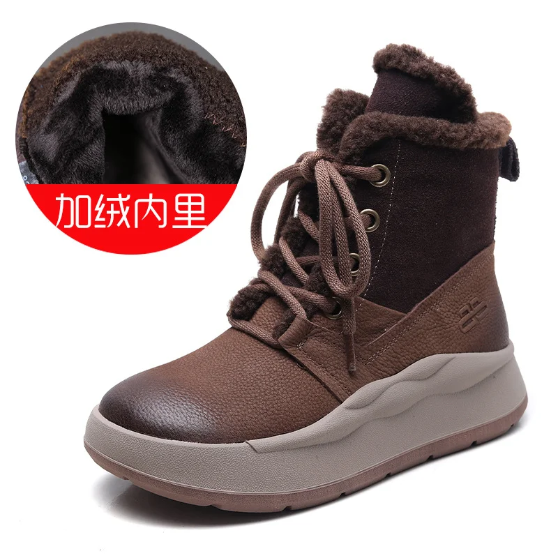 Yyvonne Leather Thick Bottom Boots Autumn And Winter Plus Velvet Warm Cotton Boots Round Head Zipper Retro Short Boots Martin Boots