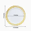 10 Pack | White 7.5" Gold Buffalo Plaid Rim Plastic Dessert Plates, Round Appetizer Salad Plates W/Checkered Rim