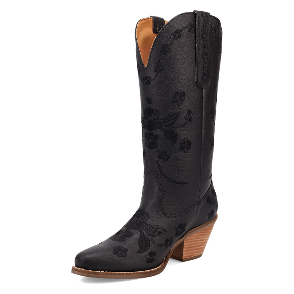 Black Snip Toe Block Heel Mid-Calf Embroidered Cowgirl Boots Nicepairs