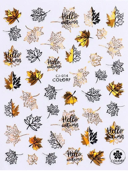 1PC Fall Leaf Flowers Line 3D Nail Sticker Mape Leaves Waves Pattern Decals Slider DIY Nail Art Decoration Wraps For Manicures-Nail Inspo