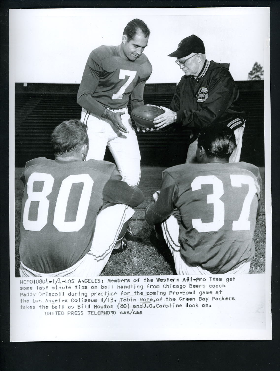 Tobin Rote & Paddy Driscoll 1957 Press Photo Poster painting Green Bay Packers Chicago Bears