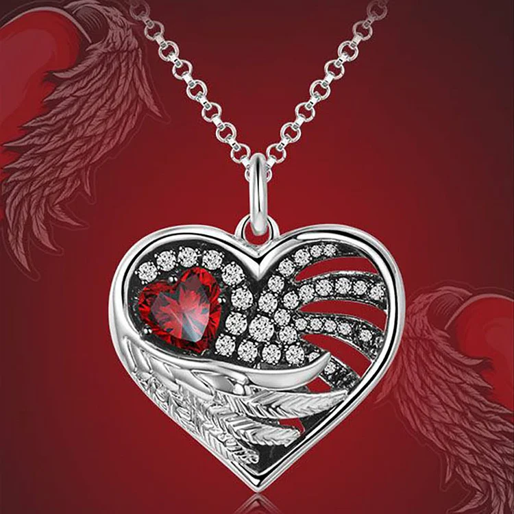 Valentine's Day Red Love Wing Print Diamonds Necklace  Flycurvy [product_label]